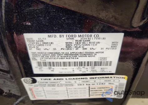 2011 Ford F150 Supercrew z USA, uszkodzony, nr VIN 1FTFW1EF0BFA57634